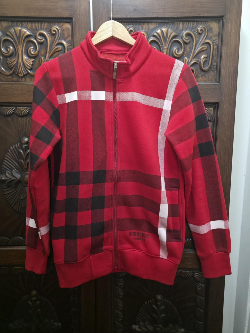 Burberry Deep Red Plaid Zip Jacket. - Picture 4 of 11